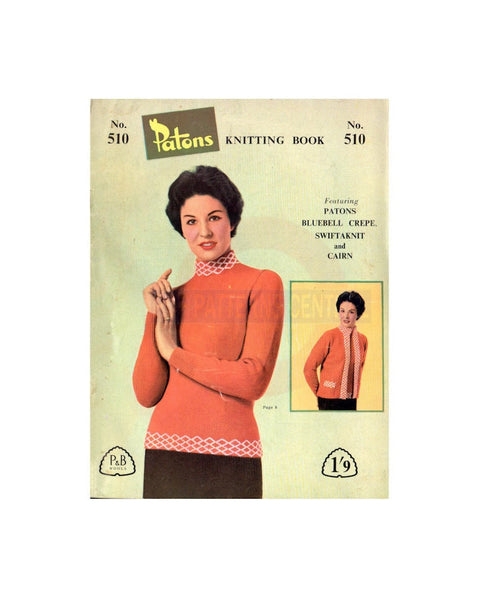 Patons 510 Knitting Book - Knitting Patterns for Ladies' Sweaters, Jumpers and Cardigans - Instant Download PDF 16 pages