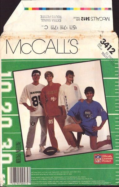 McCall's 3412 Girls' Boys' Men's Nightshirt Top Pants Short Sewing Pattern Size X-small Uncut Factory Folded