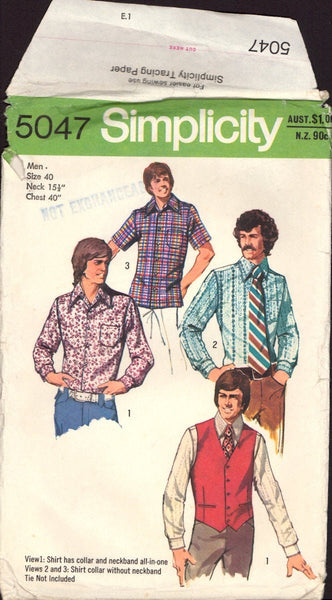 Simplicity 5047 Men's Vest and Set of Shirts, Sewing Pattern, Size 40, CUT, INCOMPLETE
