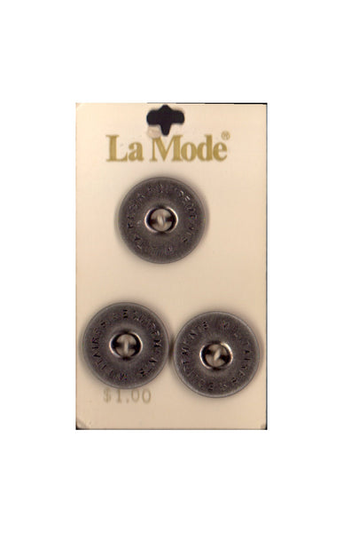 Vintage La Mode 22 mm (approx. 7/8 inch) Carded Antique Silver Shank Buttons Three Pieces