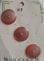 Vintage Schnarrs approx. 7/8 inch (22 mm) Carded Pale Pink Pearlescent Moonglow 2-Hole Buttons Three Pieces
