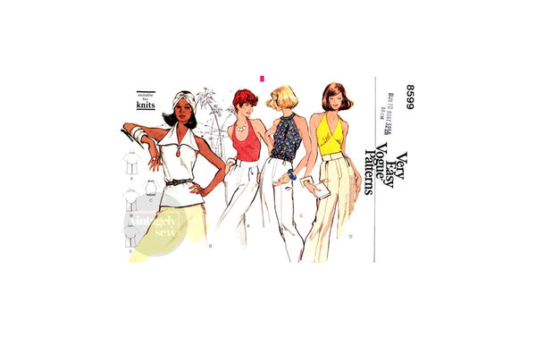 70s Halter Tops with Neckline, Length and Bodice Variations, Bust 32.5" (83 cm) Vogue 8599, Vintage Sewing Pattern Reproduction
