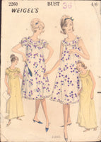 Weigel's 2260 Nightgown and Negligee in Two Lengths, Factory Cut, Factory Folded Sewing Pattern Bust Size 36