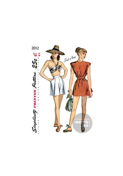 40s Bra, Shorts and Poncho, Bust 32" Waist 26" Hip 35", Simplicity 2012, Vintage Sewing Pattern Reproduction