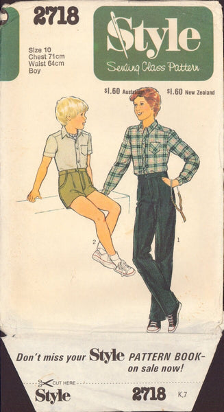 Style 2718 Sewing Pattern, Boys' Shirt, Trousers or Shorts, Size 8, Cut, Complete OR Size 10, Cut, Complete