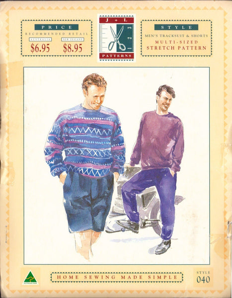 J&L 040 Sewing Pattern, Men's Track Suit and Shorts, Size XS-XXL, Uncut, Factory Folded