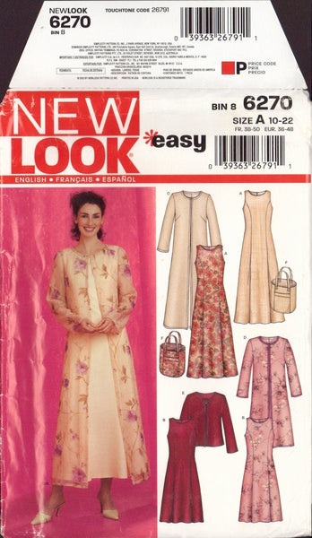 New Look 6270 Sewing Pattern, Jacket, Dress and Bag, Size 10-22, Uncut, Factory Folded