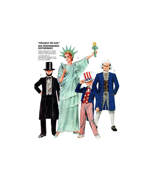 McCall's P932 Child's American Patriotic Costumes: Uncle Sam, Lady Liberty, Thomas Jefferson, Uncut, Factory Folded Sewing Pattern Size 6-7