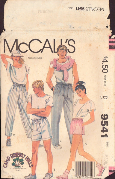 McCall's 9541 Sewing Pattern, Women's and Men's Pants and Shorts, Size Medium, Cut, Complete