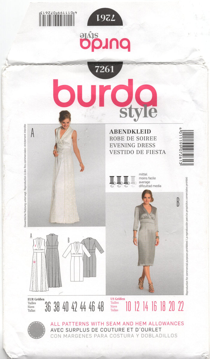 Burda 7261 Evening or Wedding Dress, Uncut, Factory Folded Sewing Patt Patterns Central Burda 7261 Evening or Wedding Dress, Uncut, Factory Folded Sewing Patt Patterns Central