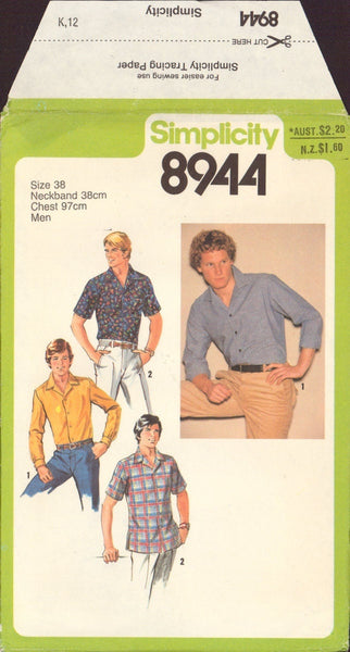 Simplicity 8944 Sewing Pattern, Men's Shirt, Size 38, Cut, Complete