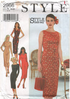 Style 2966 Fitted Dress with Neckline and Sleeve Length Variations, Uncut, Factory Folded, Sewing Pattern Multi Size 10-22