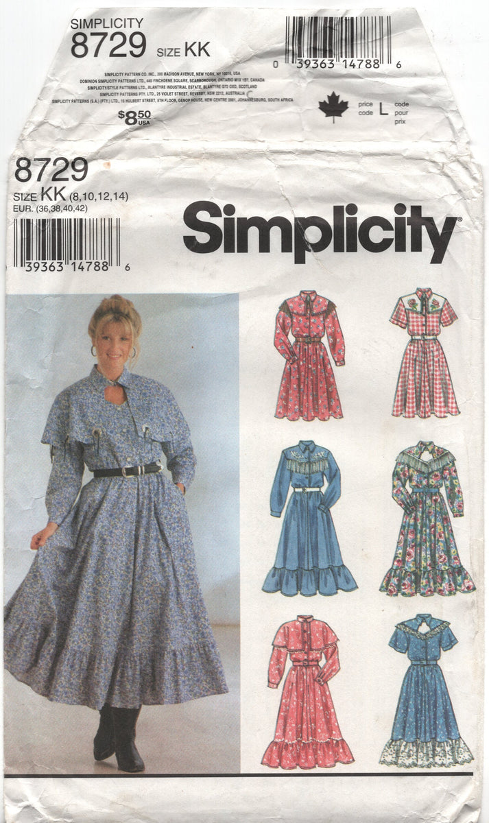 Simplicity 8729 Western Style Dress in Two Lengths Uncut Factory