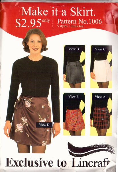 Lincraft 1006 Sewing Pattern Skirts Size 4-6-8 Uncut Factory Folded