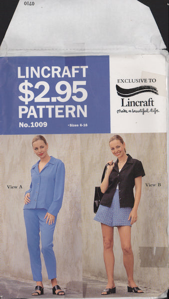 Lincraft 1009 Sewing Pattern, Blouse, Pants and Shorts, Size 6-16, Cut, Complete