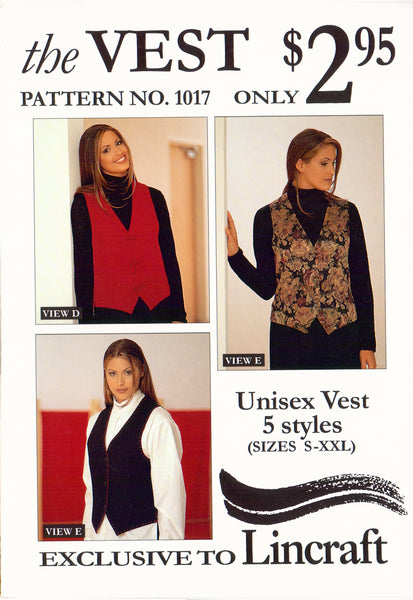 Lincraft 1017 Sewing Pattern Vest Size S-XXL Uncut Factory Folded