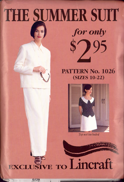 Lincraft 1026 Sewing Pattern, Jacket, Skirt, Top and Pants, Size 10-22, Uncut, Factory Folded