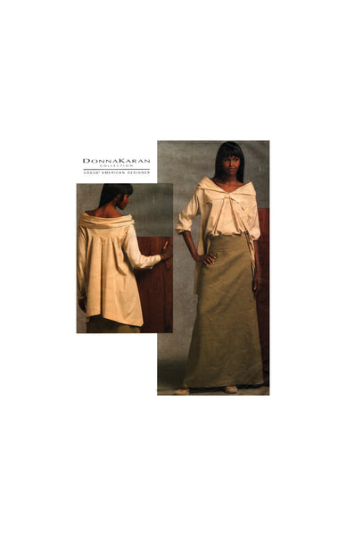 Vogue 1038 Donna Karan Loose Fitting Shirt and Floor Length Skirt, Uncut, F/Folded, Sewing Pattern Size 6-12