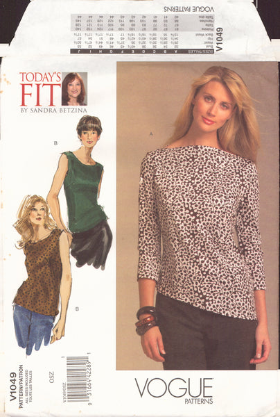 Vogue 1049 Sewing Pattern, Top, Size 32-55", Uncut, Complete