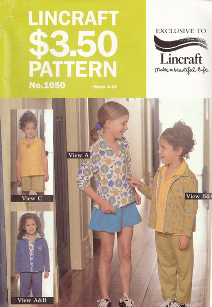 Lincraft 1050 Sewing Pattern, Children's Jacket, Top, Pants, Shorts, Size 4-10, Uncut, Factory Folded