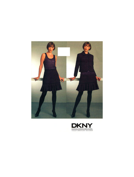 Vogue 1067 DKNY Lined Jacket and Flounced Hem Skirt, Uncut, F/Folded, Sewing Pattern Size 6-12