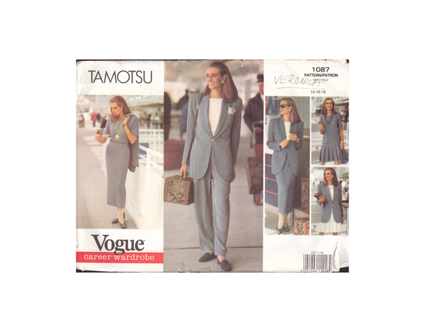 Vogue 1087 Sewing Pattern Tamotsu Women's Jacket, Dress, Top, Skirt And Pants Size 14-16 Cut, Complete