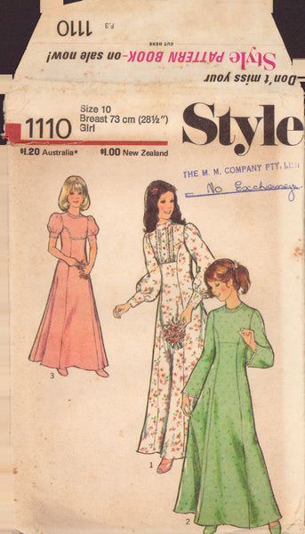 Style 1110 Sewing Pattern, Girls' Bridesmaid Dress, Size 10, Cut, Complete