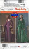 Simplicity 1137 Medieval Fantasy Dress Costumes, Uncut, Factory Folded, Size 6-14