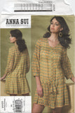 Vogue 1177 Anna Sui Drop Waist Front Tucked Dress with Drawstring Waist, Uncut, Factory Folded, Sewing Pattern Size 8-14