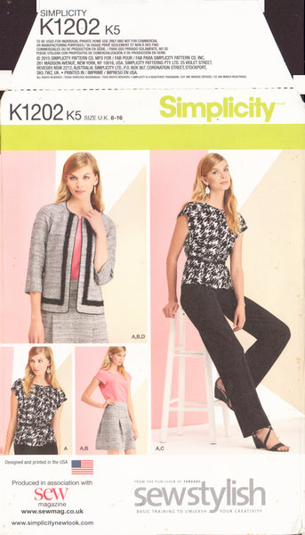 Simplicity 1202 Sewing Pattern, Top, Skirt, Pants and Jacket, Size 8-16, Cut, Complete