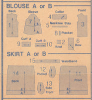 Vogue 1224 Sewing Pattern, Blouse, Skirt, Size 14, Cut, Incomplete