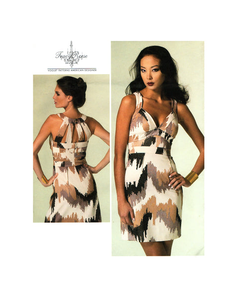 Vogue 1286 Tracy Reese Lined Cocktail Dress featuring Three Piece Bra, Uncut, F/Folded, Sewing Pattern Size 6-14