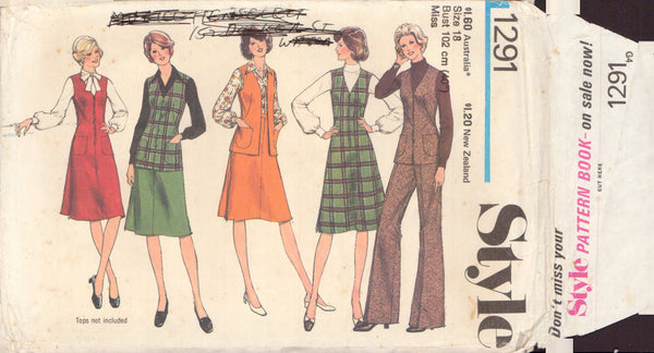 Style 1291 Sewing Pattern Pinafore, Cardigan, Skirt, Pants, Size 18, Uncut, Factory Folded
