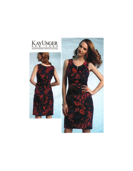 Vogue 1303 Kay Unger Fitted Lined Dress with Pleated Mid Front, Uncut, F/Folded, Sewing Pattern Size 8-16