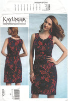 Vogue 1303 Kay Unger Fitted Lined Dress with Pleated Mid Front, Uncut, F/Folded, Sewing Pattern Size 8-16