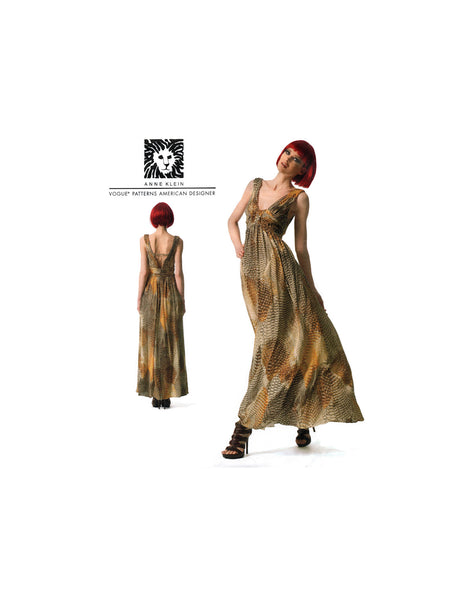 Vogue 1354 Anne Klein Draped Bodice Maxi Dress, Uncut, F/Folded, Sewing Pattern Size 6-14