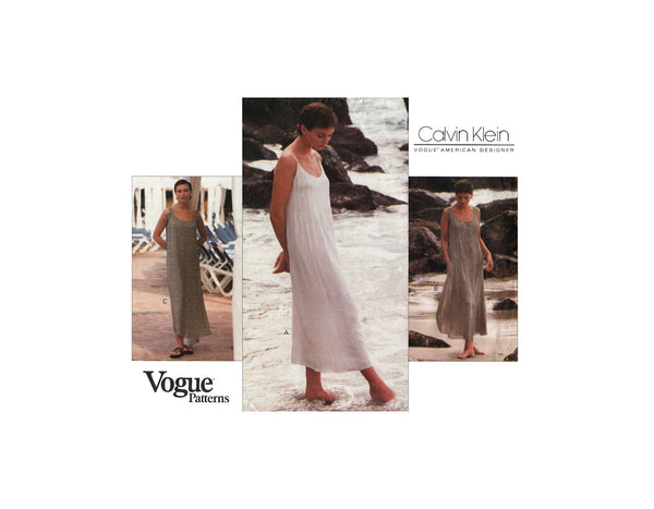 Vogue 1366 Calvin Klein Loose Fitting Dress with Neck and Tuck Variations, Uncut, F/Folded, Sewing Pattern Size 10