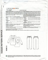 Vogue 1367 Rebecca Taylor Loose Fitting Top and Tapered Pants, Uncut, F/Folded, Sewing Pattern Size 6-14