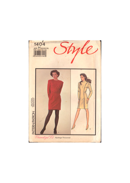 Style 1404 Long Sleeved, Knee Length Dress with Round or High Neckline, Sewing Pattern Size 6-10