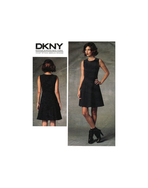Vogue 1421 DKNY Lined Dress with Seam Detailing, Uncut, F/Folded, Sewing Pattern Size 6-14