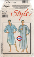 Style 1474 Men's Sleepwear: Nightshirt in Two Lengths, Uncut, Sewing Pattern Chest 34-36 (87-92 cm)