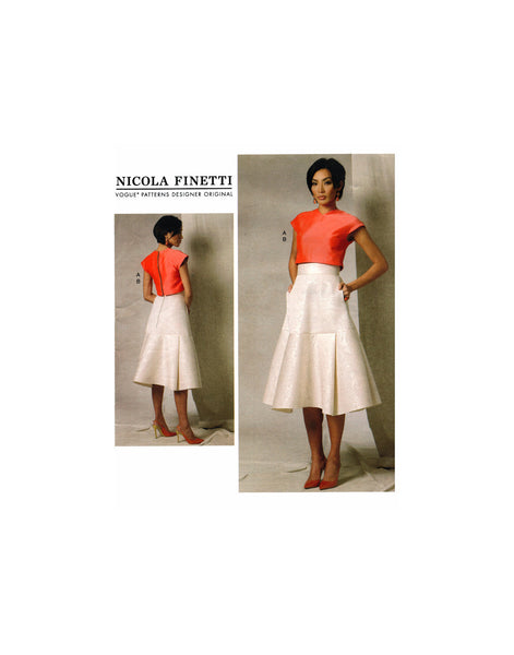 Vogue 1486 Nicola Finetti Evening Cap Sleeve Top and Flared Skirt, Uncut, F/Folded, Sewing Pattern Size 6-14