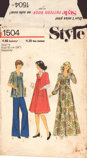 Style 1504 Sewing Pattern, Maternity Dress, Top and Trousers, Size 14, Partially Cut, Complete