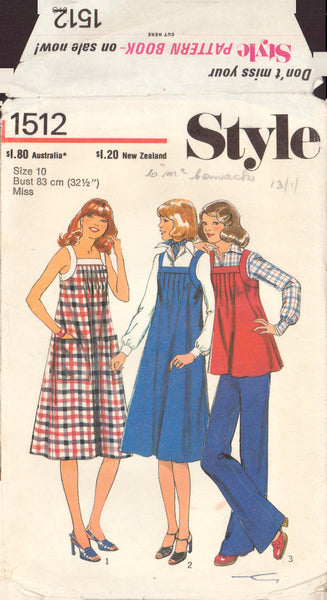 Style 1512 Sewing Pattern, Pinafore, Dress or Top, Size 10, Cut, Complete