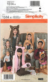 Simplicity 1514 Child's Animal Hats and Matching Doll Hats, Uncut, Factory Folded Sewing Pattern Size S-L