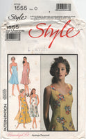 Style 1555 Scoop or Sweetheart Neckline Midi Dress with Flared Skirt, Uncut, Factory Folded, Sewing Pattern Size 12-16