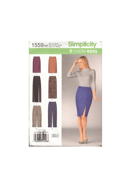 Simplicity 1559 Sewing Pattern, Pants and Skirts, Size 8-14, Uncut, Factory Folded