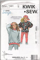 Kwik Sew 1591 Girls' Raglan Sleeve Sweater with Neck Variations and Tights, Uncut, F/Folded, Sewing Pattern Size 8-14