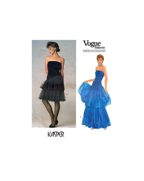 Vogue 1623 Kasper Strapless Ruched Evening Dress with Tiered Skirt in Patterns Central Vogue 1623 Kasper Strapless Ruched Evening Dress with Tiered Skirt in Patterns Central