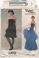 Vogue 1623 Kasper Strapless Ruched Evening Dress with Tiered Skirt in Two Lengths, Cut, Complete Sewing Pattern Size 12